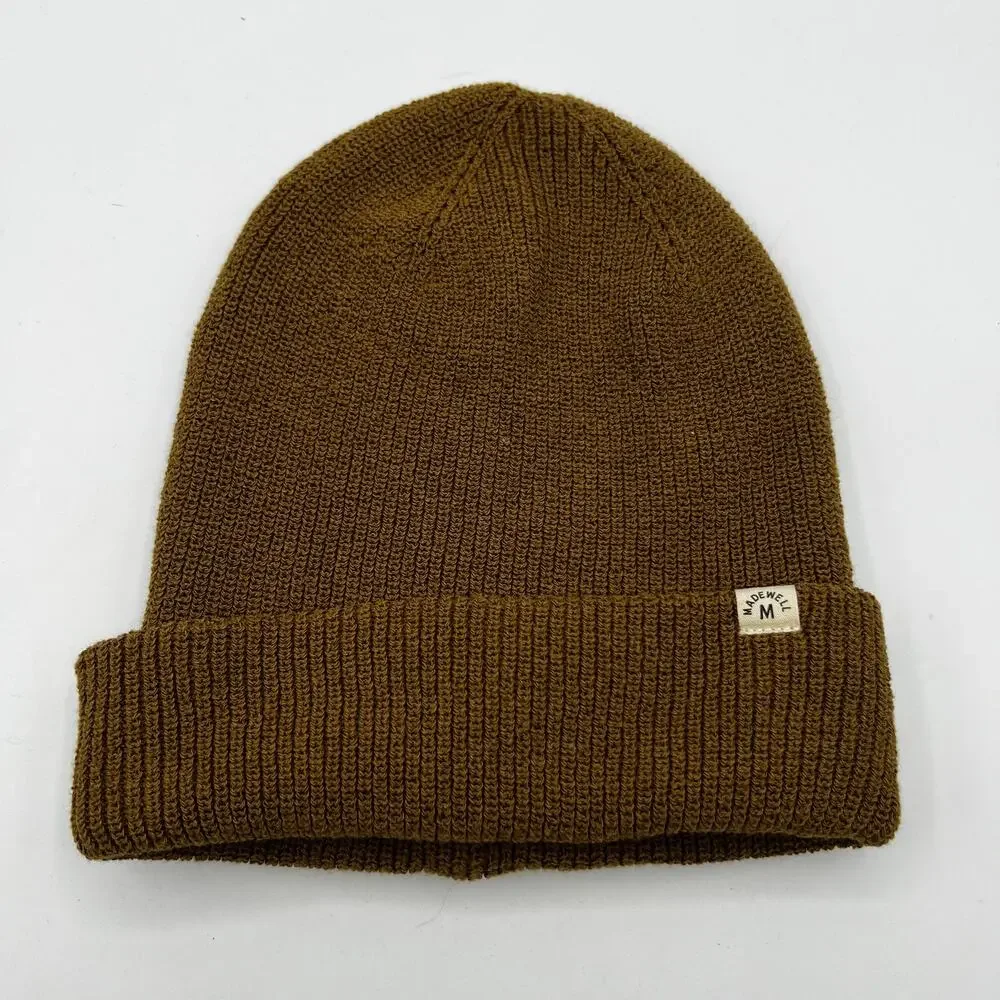 Madewell NWT Brown Green Recycled Cotton Knit Beanie